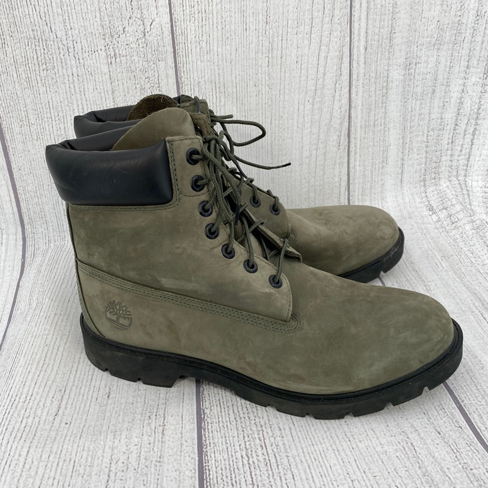 Timberland 6-Inch Premium Waterproof Boots Mens 11.5 Olive Green Nubuck Outdoor